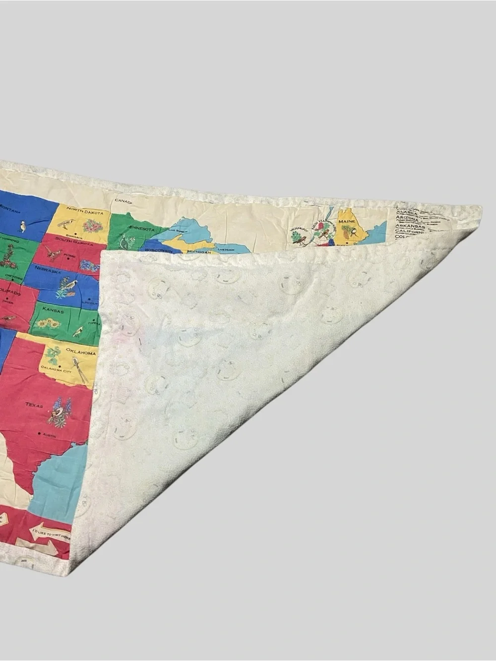Vintage United States Wall Hanging Quilt Map State Flower/Bird Classroom Decor